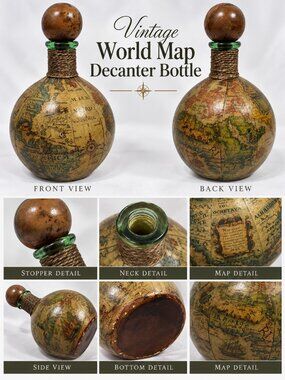 Vintage 1960s Italian Leather-Wrapped "Old World" Map Decanter